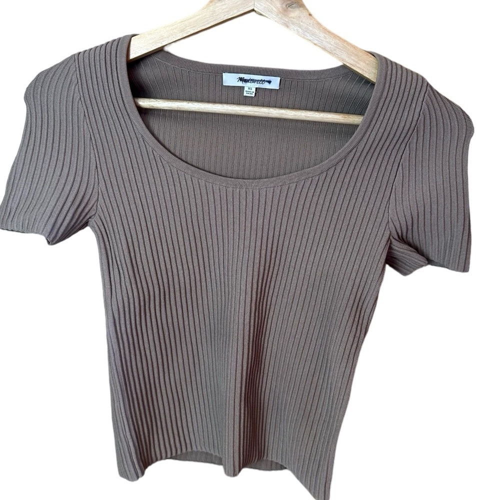 Madewell Ottoman Ribbed Crop Sweater Tee Brown XS - Picture 4 of 8